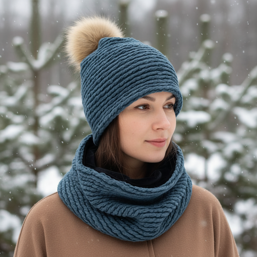 Ensemble tuque et cache-cou en tissu doublé micro-polar