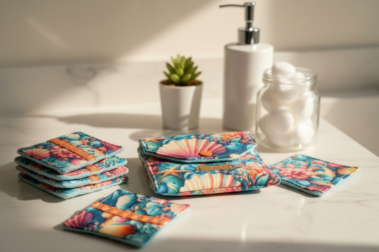 Ensemble-Pochette avec lingettes démaquillantes réutilisables