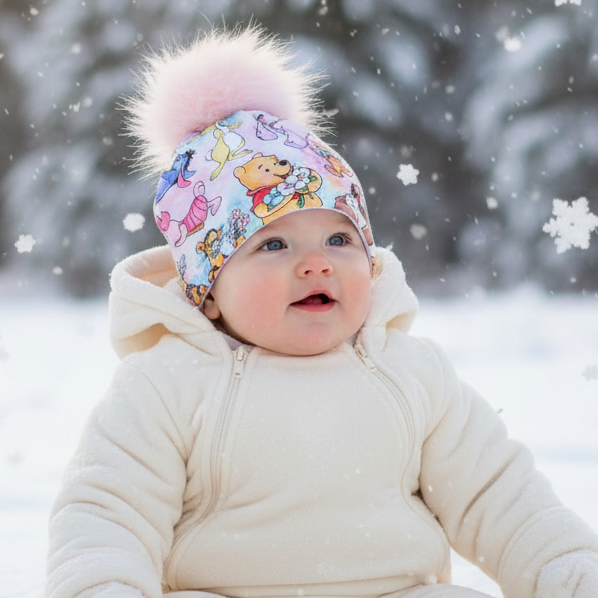 Tuque enfant doublée micropolar avec pompon amovible - 1 an (38 cm)