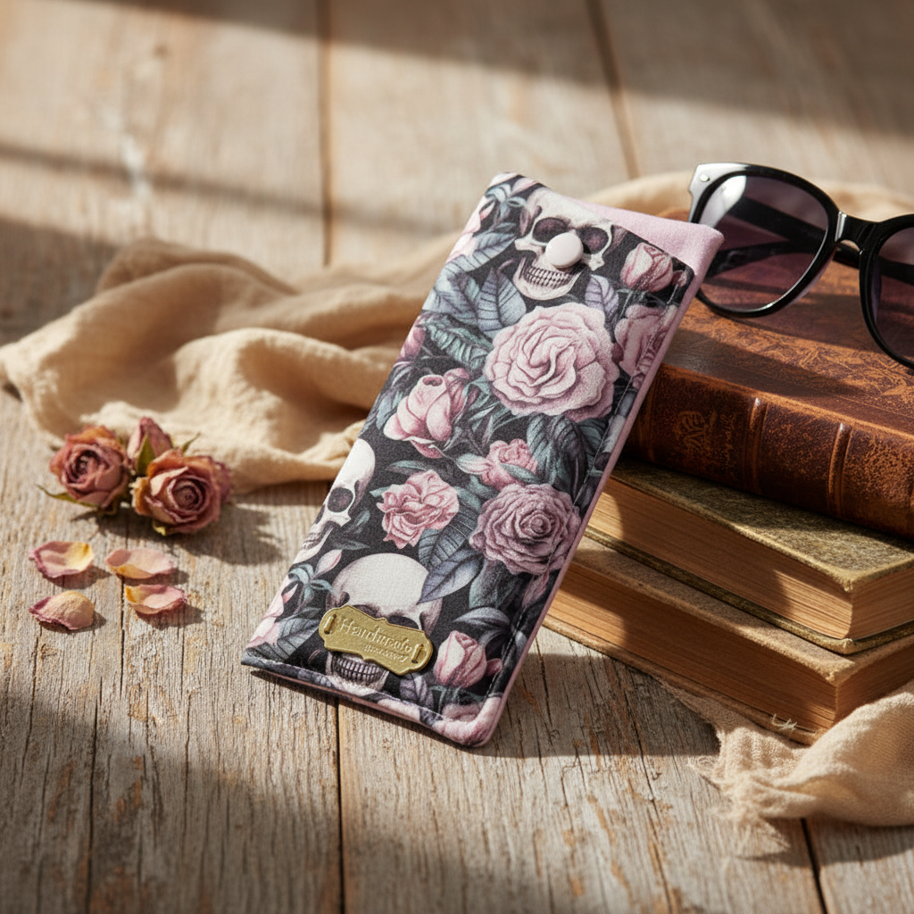 Étui à lunettes coussiné avec fermeture à bouton snap