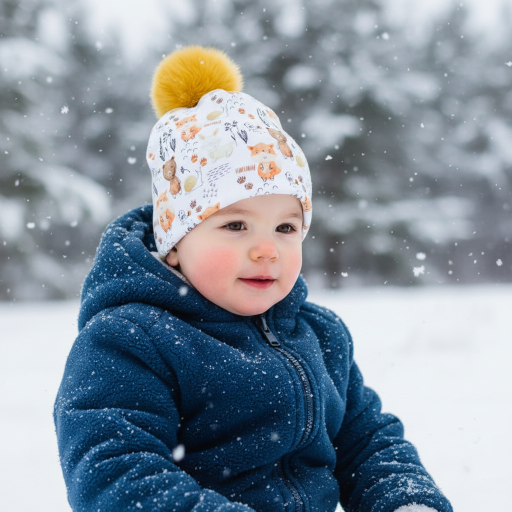 Tuque enfant doublée micropolar avec pompon amovible - 2 ans (40 cm)