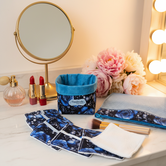 Ensemble-Panier avec lingettes démaquillantes réutilisables et sac de lessive
