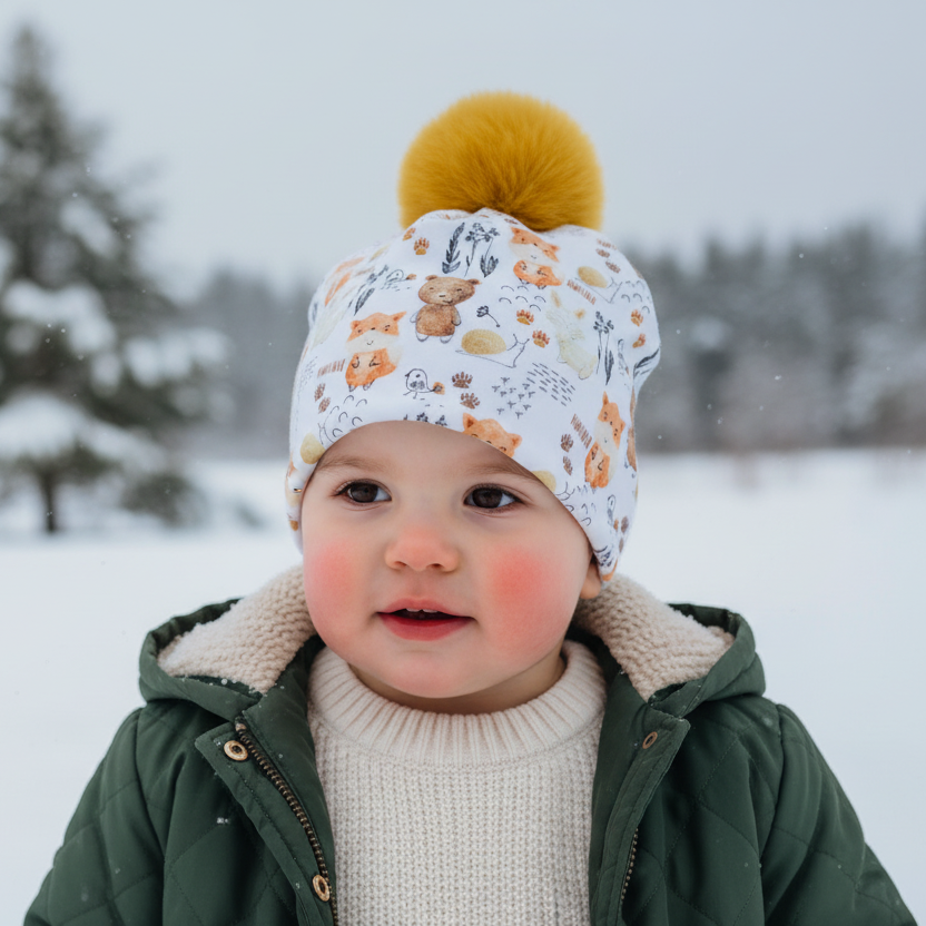 Tuque enfant doublée micropolar avec pompon amovible - 2 ans (40 cm)